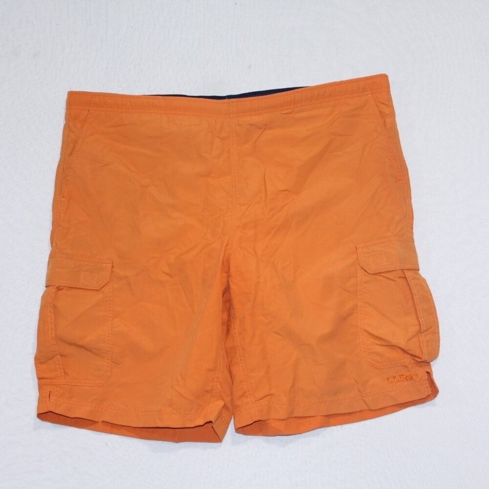 L.L. Bean Men Orange Cargo Trunks Board Shorts Summer Beach Vintage Size Large